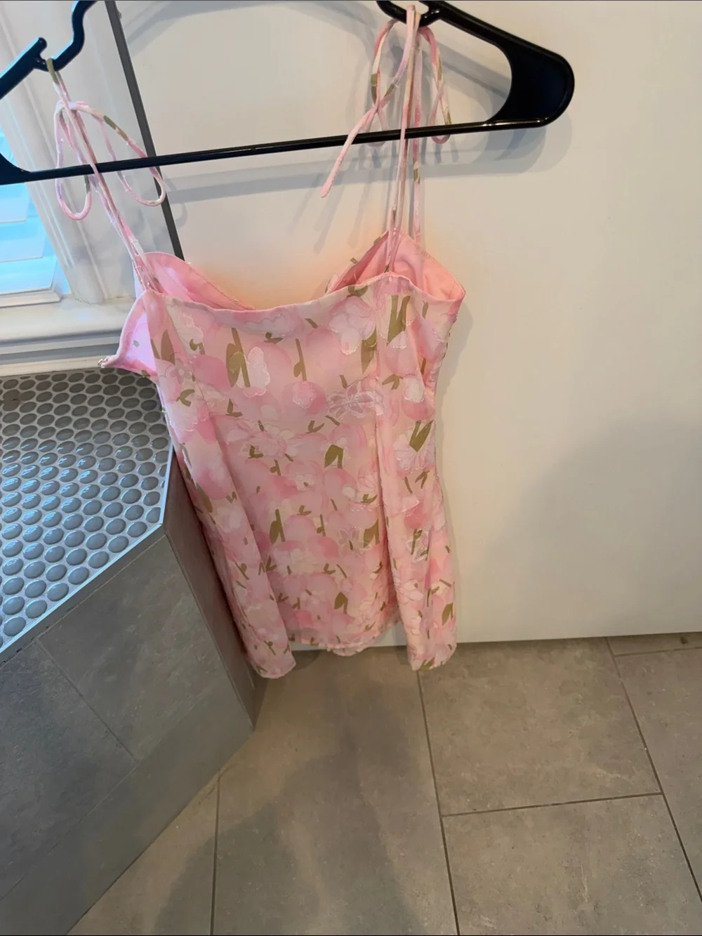 Beginning Boutique Pink Floral Tie-Strap Mini Dress
